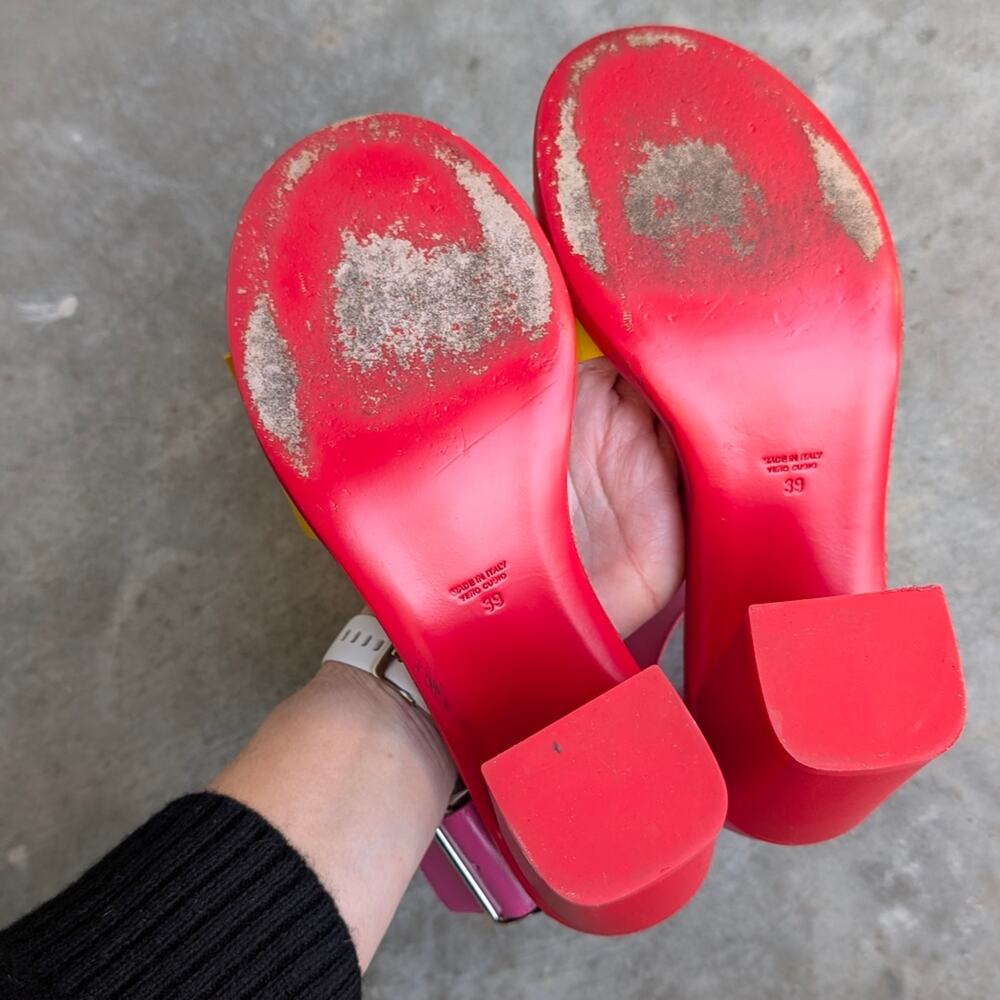 Comme des Garcons Pink/Red/Yellow Bow Heeled Sandals, size 39 - Picture 6 of 7